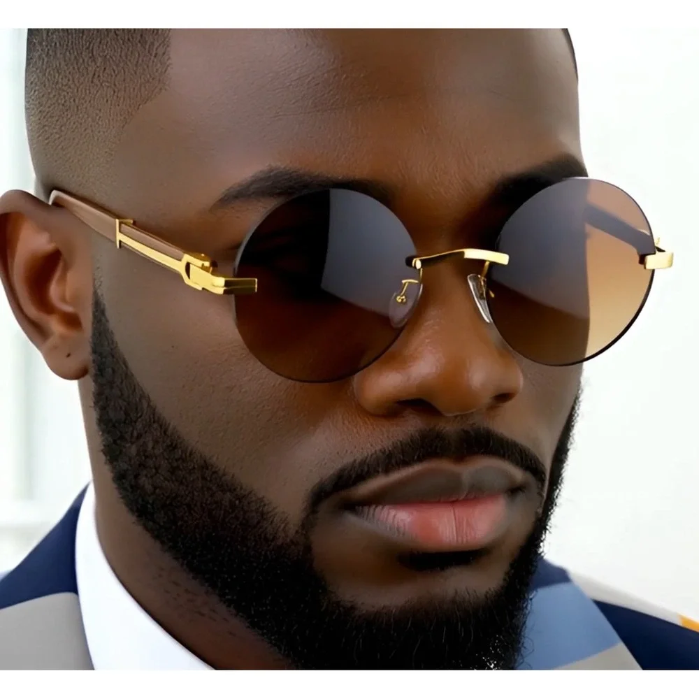 Hip Hop Sunglasses Wood Grain Arms Gold Accents Designer Style Street Wear Gafas